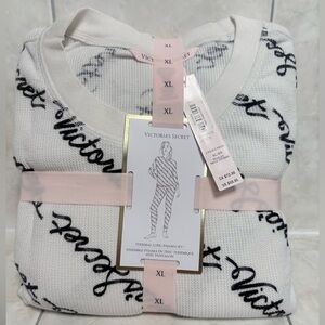 NWT Victoria's Secret Thermal Long Pajama Set Cream and Black 2pc XL